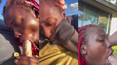 Ebony Cheating Wife Messy Public Blowjob Gushing Trail Slut