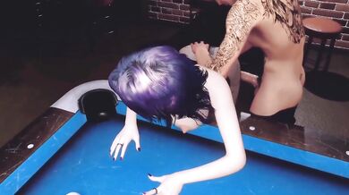 Wild Night Destroyed At Billiard Club With Hot Purple Hair Babe Gaming 3D VAM AI