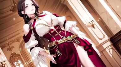 Red Robe Queen Destroyed Gushing Choked Low Angle Skirt Lift Gothic Corridor Walk Lazy Throne HD Porn