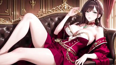 Red Robe Queen Destroyed Gushing Choked Low Angle Skirt Lift Gothic Corridor Walk Lazy Throne HD Porn