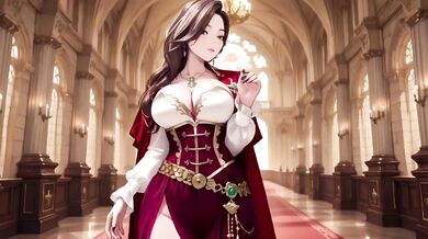 Red Robe Queen Destroyed Gushing Choked Low Angle Skirt Lift Gothic Corridor Walk Lazy Throne HD Porn