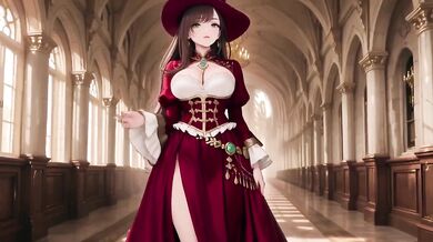 Red Robe Queen Destroyed Gushing Choked Low Angle Skirt Lift Gothic Corridor Walk Lazy Throne HD Porn