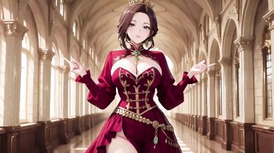 Red Robe Queen Destroyed Gushing Choked Low Angle Skirt Lift Gothic Corridor Walk Lazy Throne HD Porn