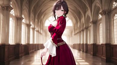 Red Robe Queen Destroyed Gushing Choked Low Angle Skirt Lift Gothic Corridor Walk Lazy Throne HD Porn