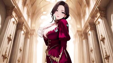 Red Robe Queen Destroyed Gushing Choked Low Angle Skirt Lift Gothic Corridor Walk Lazy Throne HD Porn