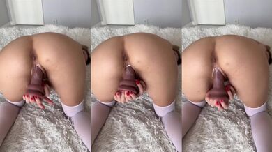 Verified amateur British brunette with perfect tattooed body in lingerie masturbating and fingering pussy with dildo ride on freaky stepsis