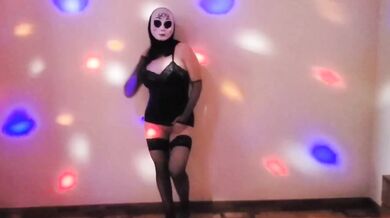 Halloween Baile Sensual Cabello Negro Mascara Diabolic Full Culo Perfecto