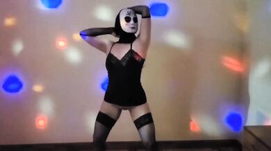 Halloween Baile Sensual Cabello Negro Mascara Diabolic Full Culo Perfecto