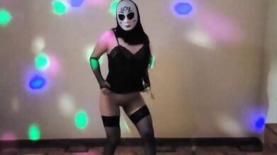 Halloween Baile Sensual Cabello Negro Mascara Diabolic Full Culo Perfecto