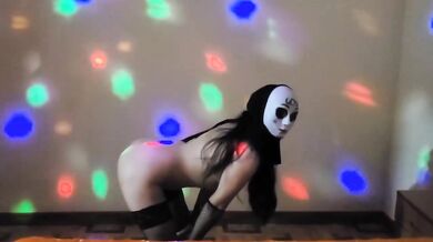 Halloween Baile Sensual Cabello Negro Mascara Diabolic Full Culo Perfecto