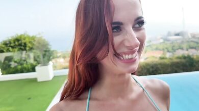Busty Redhead Audrey Reid Tag Teamed by Spaniard Neighbours French Canadian Pool Sex Deepthroat Swallow