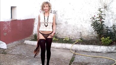 Pornsonick Exhibicionist Destroyed Gushing Choked In Field With Small Tits Pussy