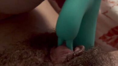 Hairy Pussy Solo Clit Play Destroyed By Big Clit Rabbit Dildo Gushing Choked