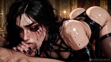 Latex Babe Sucking Dick Until Her Face Gets Covered In Cum