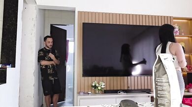 Wife Teases Delivery Driver at Front Door Destroyed Gushing Choked