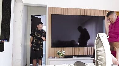 Wife Teases Delivery Driver at Front Door Destroyed Gushing Choked
