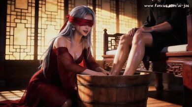 Blindfolded White Haired Beauty Destroyed By Cum Filled Blowjob Episode 2