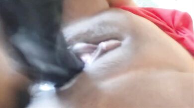 Naughty Brunette Amateur Solo Girl Cums Gushing Fat Black Pussy With Dildo