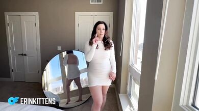 Sultry MILF in sheer clothes with natural tits and hairy pussy