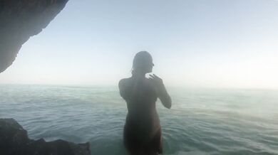Destroyed Exhibitionist Wife Gushing Natural Tits in Atlantic Ocean Nudist Beach
