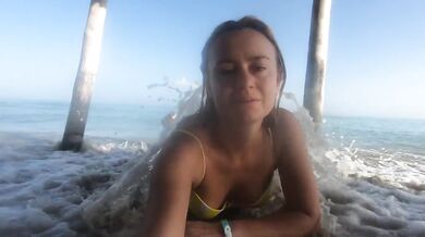 Destroyed Exhibitionist Wife Gushing Natural Tits in Atlantic Ocean Nudist Beach