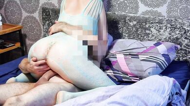 My MILF Wife Destroyed My Self Control in Blue Bodysuit and Fishnet Lingerie