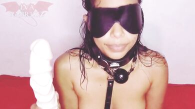 Ebony Small Black Girl On Her Knees Blowjob Cum Face Gagged With Ball Gag And Realistic Dildo