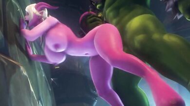 Destroyed Orc Chokes Big Ass Draenei & Big Tits