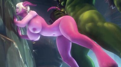 Destroyed Orc Chokes Big Ass Draenei & Big Tits