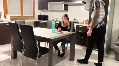 Blonde Italian Stepsister Provoked And Choked On Cum On Face Socks Table