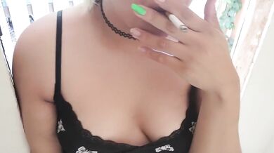 Public Chubby Latina Smoking Outside With Natural Tits Flashing