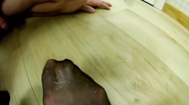 Two Ruined Cumshots Licked Up From Mistress Pantyhosed Feet POV Femdom Humiliation