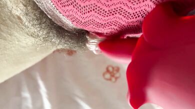 Hard Clit Erection Coming Out Hairy Pussy Panties Licking Toy Solo Female HD