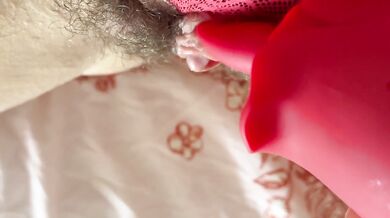 Hard Clit Erection Coming Out Hairy Pussy Panties Licking Toy Solo Female HD