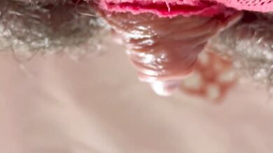 Hard Clit Erection Coming Out Hairy Pussy Panties Licking Toy Solo Female HD