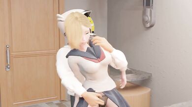Blonde Teacher Petting Schoolgirl Boob Squeeze HD Animation Cartoon