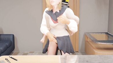 Blonde Teacher Petting Schoolgirl Boob Squeeze HD Animation Cartoon