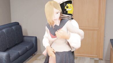 Blonde Teacher Petting Schoolgirl Boob Squeeze HD Animation Cartoon