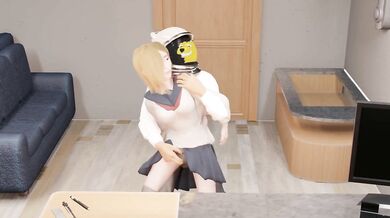 Blonde Teacher Petting Schoolgirl Boob Squeeze HD Animation Cartoon