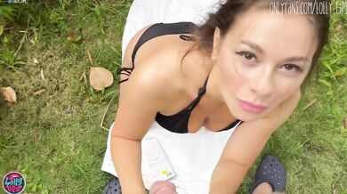 Hottie Riding Big Dick And Choked Orgasm In Bushes