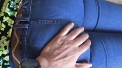 58 year old latina wife big ass in jean and thong licked and cumshot on hairy pussy