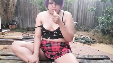 Latin Chubby BBW Destroyed By Smoking And Coughing Outside In Public