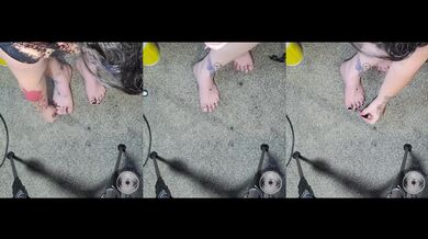Bunny refreshes her toe paint with stained toes