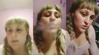 Pink Braided Blonde Smoking Cigarette Solo Female Exclusive HD Porn