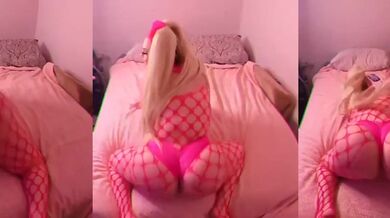 Blonde bimbo twerks big fake butt implants while big fake boobs pop out trashy dollification