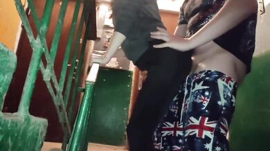Cheated on my husband with a neighbor in the building entrance fucking my neighbor hot sex blowjob in public cum on leggings