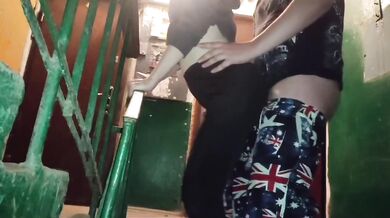 Cheated on my husband with a neighbor in the building entrance fucking my neighbor hot sex blowjob in public cum on leggings