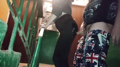 Cheated on my husband with a neighbor in the building entrance fucking my neighbor hot sex blowjob in public cum on leggings