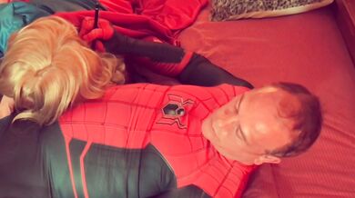 Granny Supergirl Cosplay Blonde Blowjob Destroys Spiderman