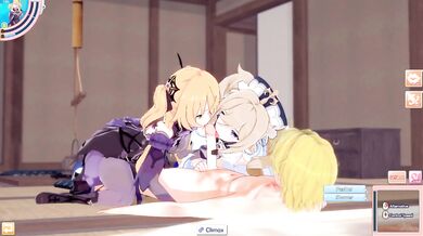 Destroyed Gushing Fischl Barbara Threesome Blonde Guy Hentai Game